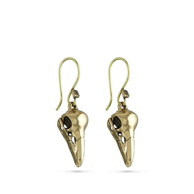 Bird Skull Earrings Bronze Raven Skull Earrings image 1