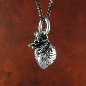 Small Anatomical Heart Necklace Antique Silver Small Anatomical Heart Pendant image 2