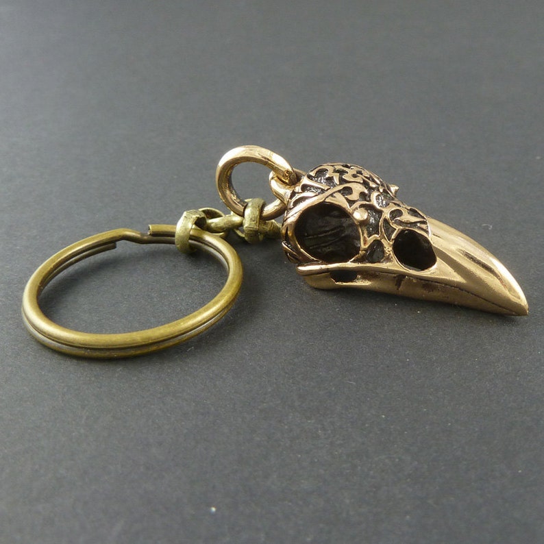Bird Skull Keychain Bronze Raven Skull Keychain image 2