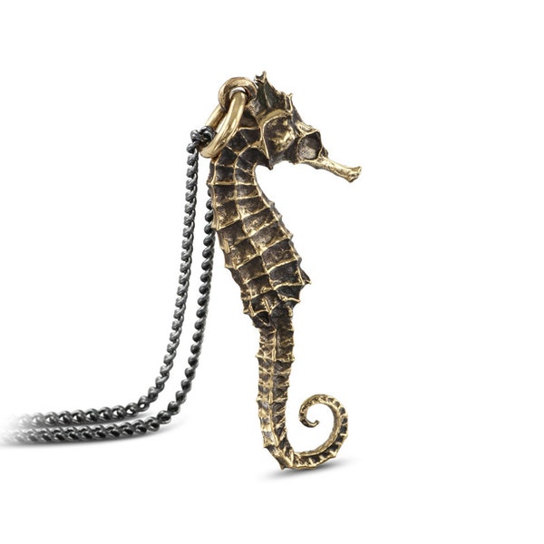 Collier hippocampe - Pendentif hippocampe en bronze - Créature marine