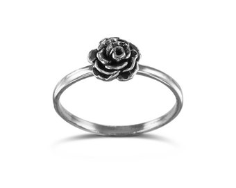 Rose Stacking Ring - Antique Silver Rose Stackable Ring
