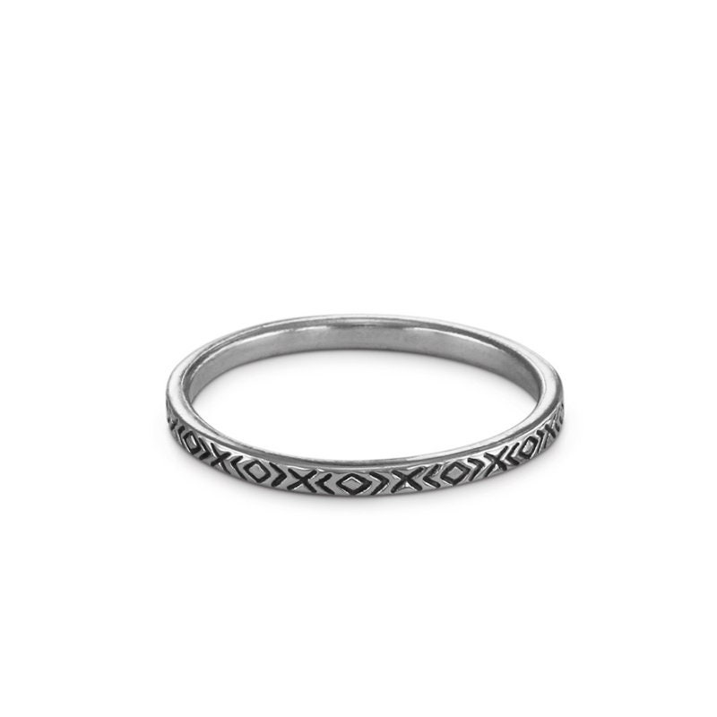 Silver Ring Patterned Patterned Stacking Ring - Antique Silver Geometric Patterned Stackable ...