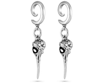 Bird Skull Ear Weights - Antique Silver Hummingbird Skull Gauged Earrings - Bird Skull Gauges