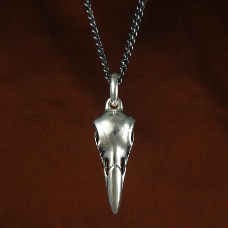 Raven Skull Necklace Antique Silver Raven Skull Pendant Crow Skull Necklace image 5