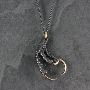 Crow Claw Necklace Bronze Black Crow Claw Pendant Bird Foot image 5