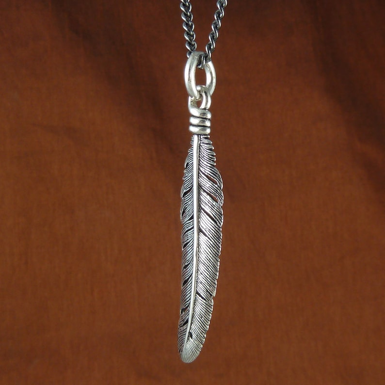 Silver Feather Necklace Antique Silver Feather Pendant Feather Jewelry image 6