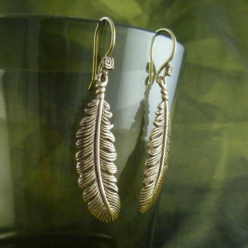 Bronze Feather Earrings Bronze Eagle Raven Feather Earrings Etsy
