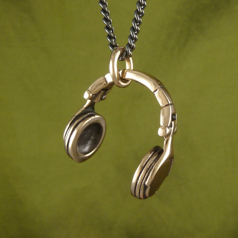 Headphones Necklace Bronze Headphone Pendant DJ Necklace Etsy