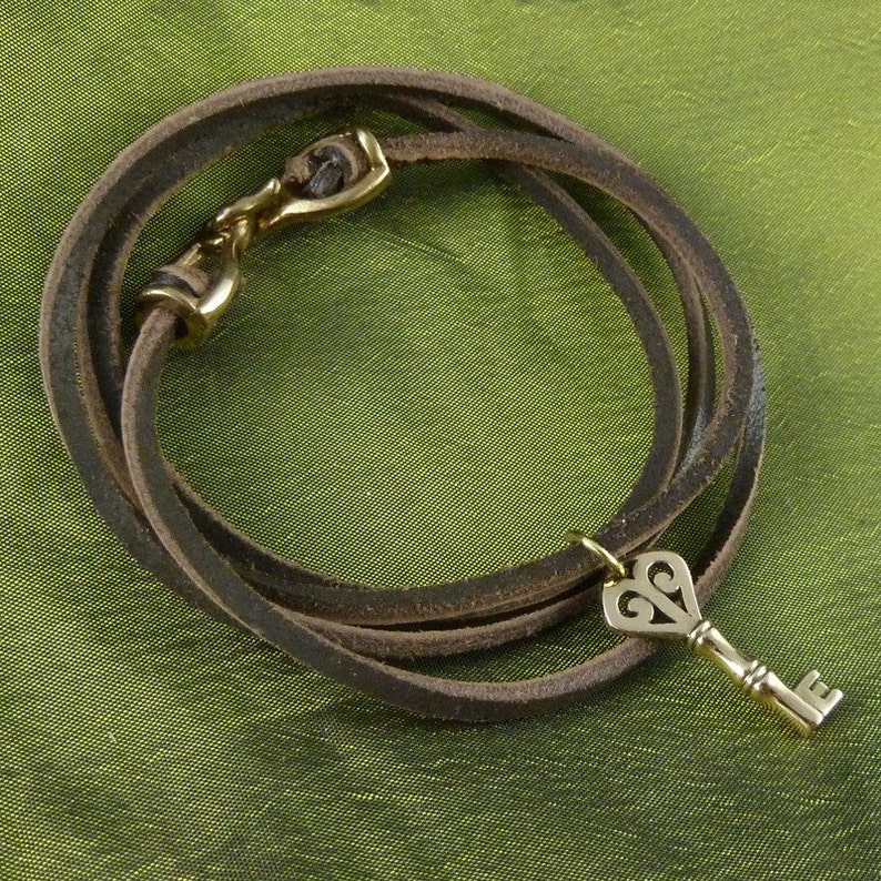 Key Bracelet Bronze Key Leather Wrap Bracelet image 3