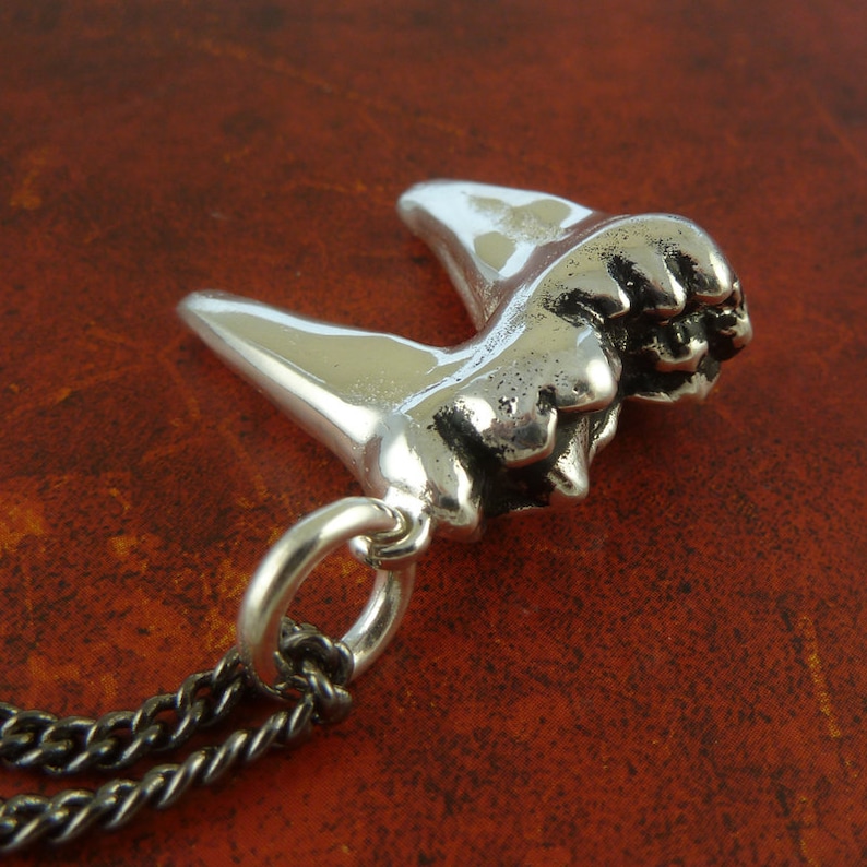 Antique Silver Cave Bear Molar Tooth on Gunmetal Chain Molar Tooth Pendant Tooth Necklace