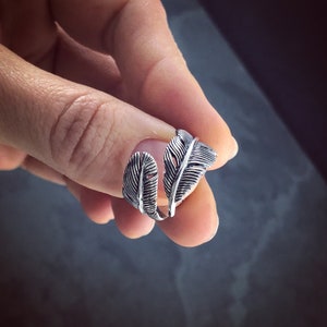 Sterling Silver Feather Ring - Adjustable Feather Ring by Lost Apostle