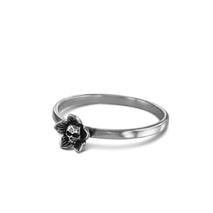 Flower Skull Stacking Ring - Antique Silver Rose Skull Stacking Ring - Skull Engagement Ring