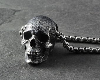 Skull Necklace - Sterling Silver Human Skull Pendant - Fine Skull Jewelry