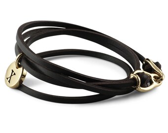 Initial Cham Bracelet - Bronze Letter Bracelet - Leather Wrap Bracelet