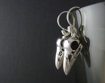 Bird Earrings Antique Silver Bird Skull Earrings