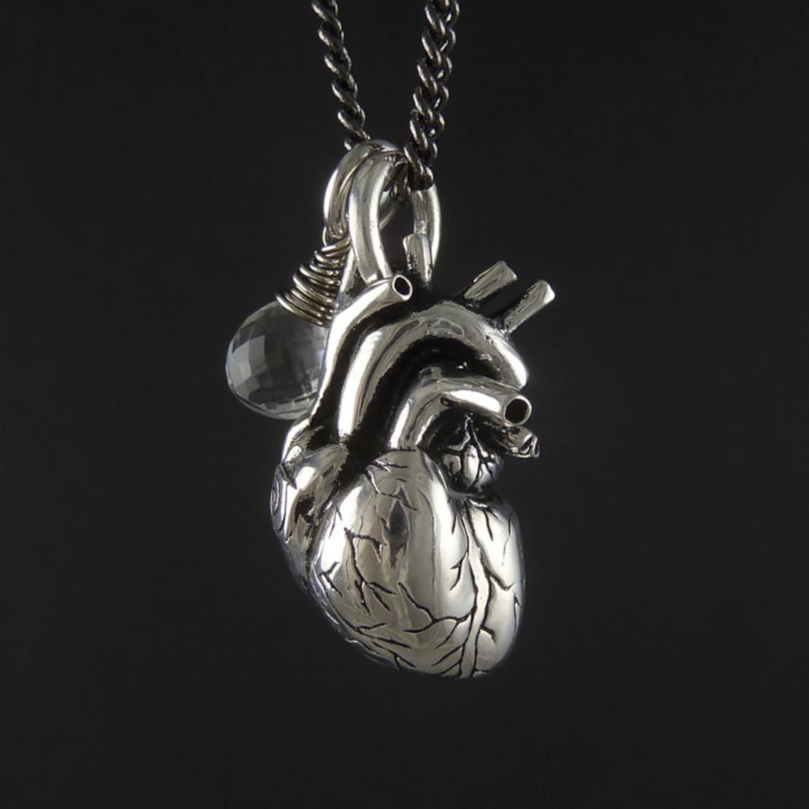 Anatomical Heart Necklace With Sterling Silver Wire Wrapped Etsy