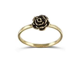 Rose Stacking Ring - Bronze Rose Stackable Ring - Flower Stacking Ring