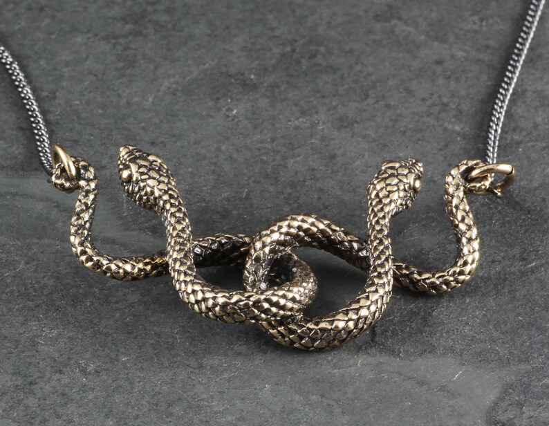 Snake Necklace Medusa Necklace Bronze Double Snake Necklace