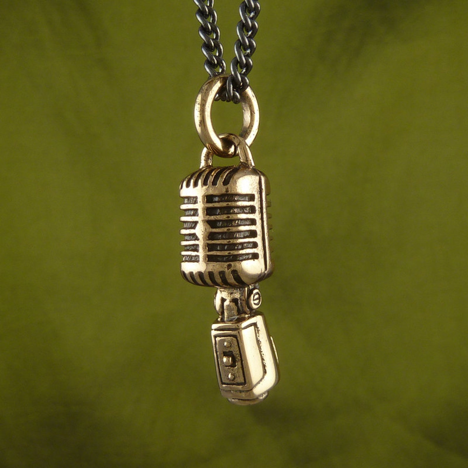 Microphone Necklace Bronze Microphone Pendant Music Etsy