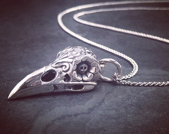 Sterling Silver Raven Skull Necklace