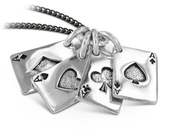 Playing Cards Necklace - Antique Silver Aces Pendant - Poker Necklace