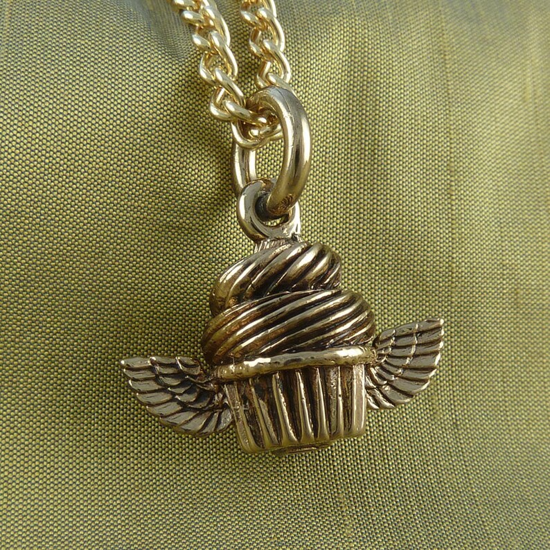 Cupcake Necklace Bronze Flying Cupcake Pendant Bronze Cupcake image 3