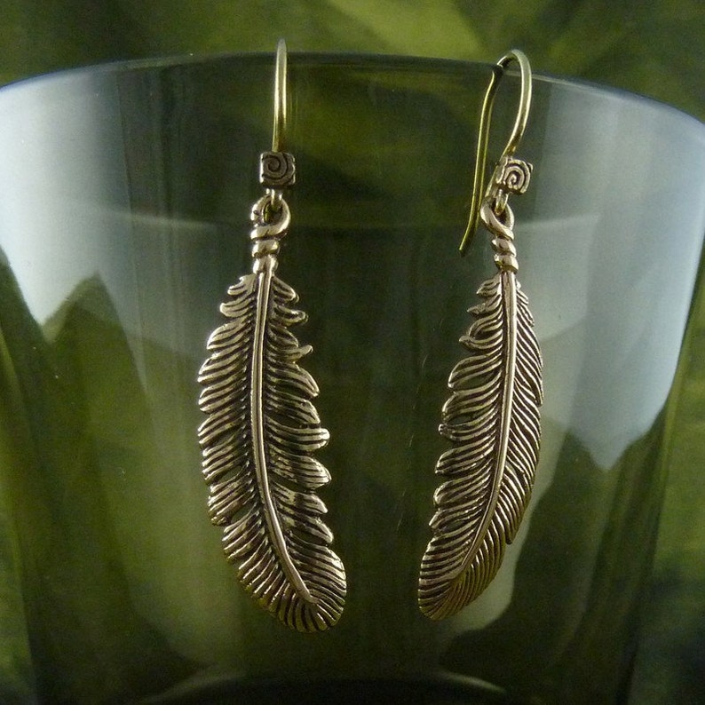 Bronze Feather Earrings Bronze Eagle Raven Feather Earrings Etsy