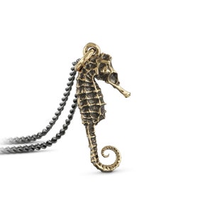 Seahorse Necklace - Small Bronze Seahorse Pendant - Ocean Jewelry