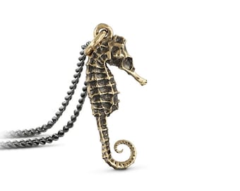 Seahorse Necklace - Small Bronze Seahorse Pendant - Ocean Jewelry