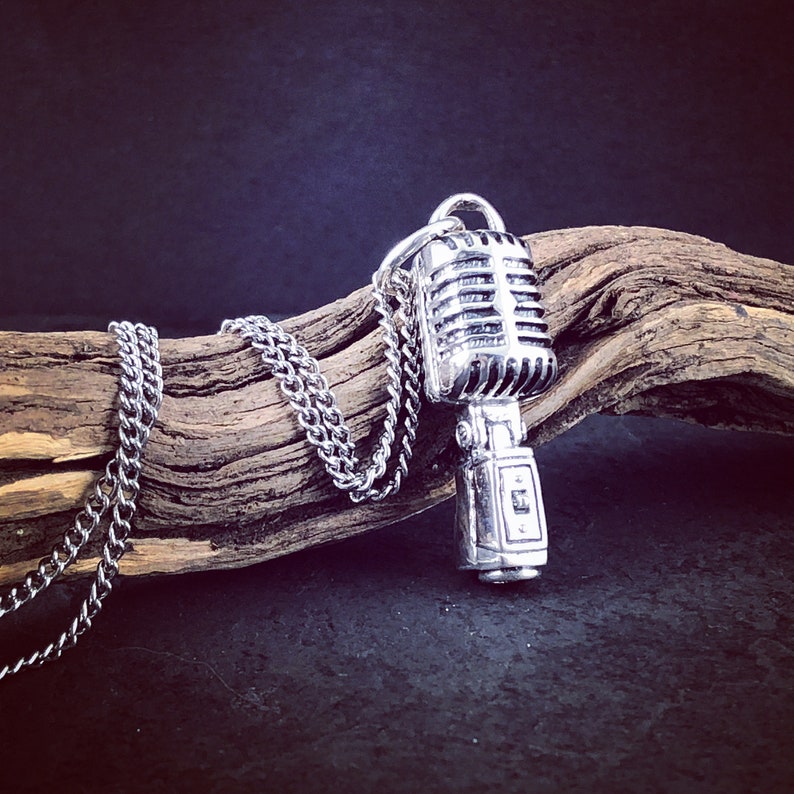 Microphone Necklace Sterling Silver Pendant Image 0