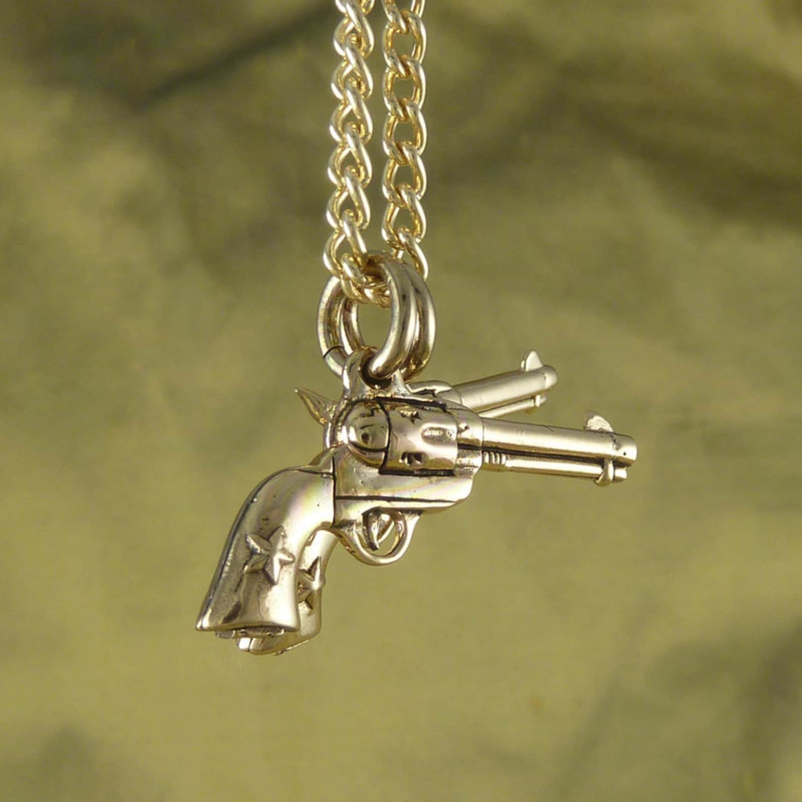 Gun Necklace Bronze Pistol Pendant Etsy