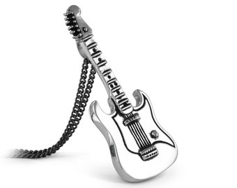 Guitar Necklace - Antique Silver Electric Guitar Pendant - Rock n Roll Necklace