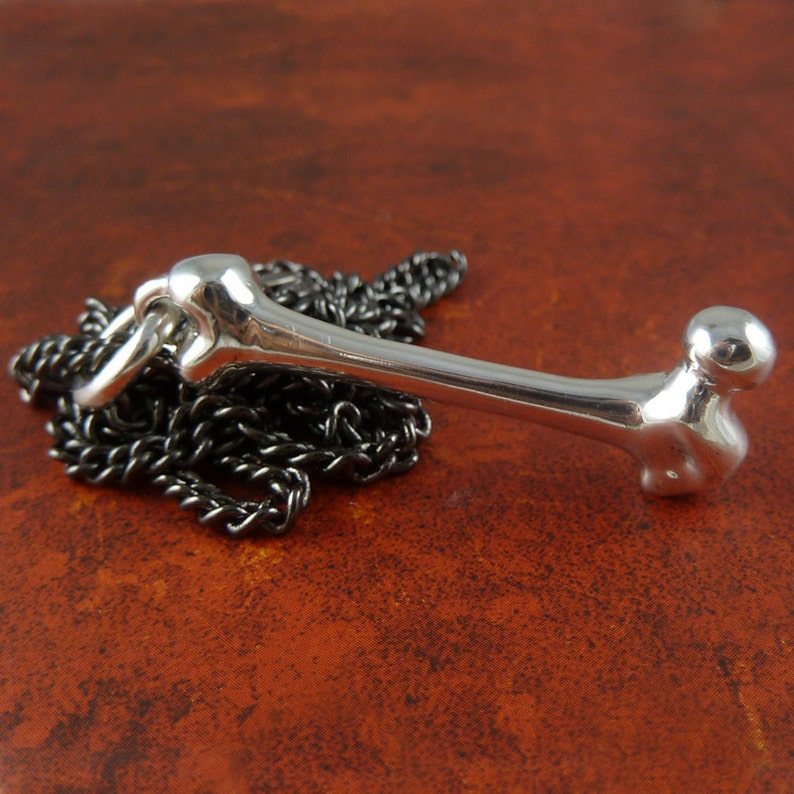 Femur Bone Necklace Antique Silver Femur Bone Pendant image 4