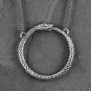 Ouroboros Necklace - Antique Silver Ouroboros Pendant - Snake Necklace