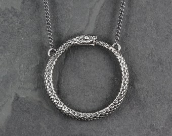 Ouroboros Necklace - Antique Silver Ouroboros Pendant - Snake Necklace