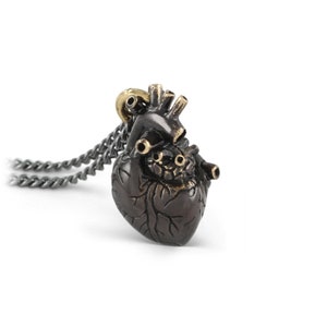 Small Black Heart Necklace - Small Anatomical Heart Pendant - Small Black Anatomical Heart