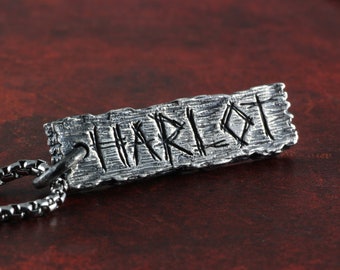 HARLOT Pendant - Sterling Silver Word Pendant - Pillory Board Necklace