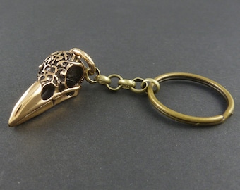 Bird Skull Keychain Bronze Raven Skull Keychain