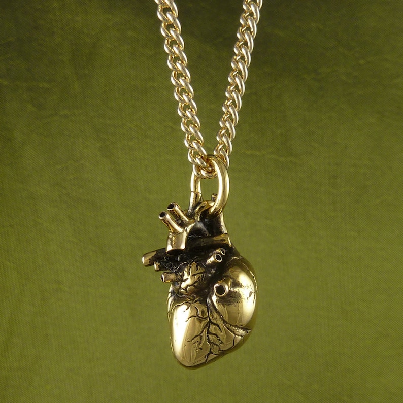 Gold Anatomical Heart Necklace 24 Karat Gold Plated Bronze Etsy
