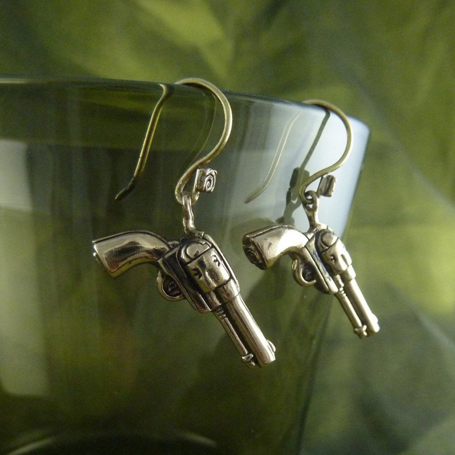 Gun Earrings Bronze Pistol Earrings Etsy