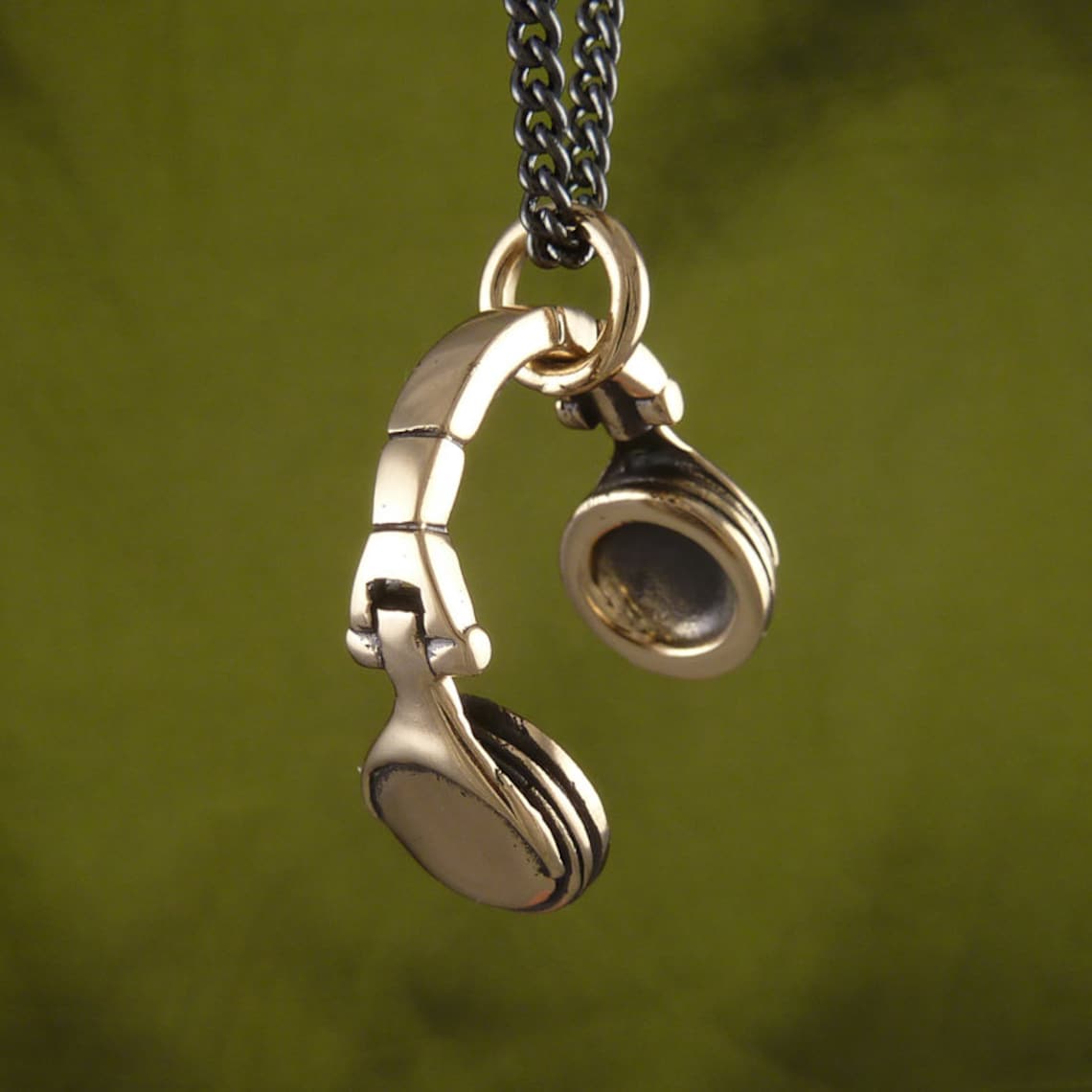 Headphones Necklace Bronze Headphone Pendant DJ Necklace Etsy
