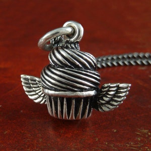 Flying Cupcake Necklace Antique Silver Cupcake Pendant Cupcake Jewelry image 3