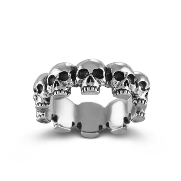 Skull Ring - Antique Silver Multi Skull Ring - The Ring Of Skulls