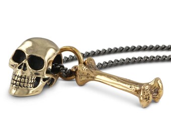 Skull and Bone Necklace - Small Skull and Bone Pendant - Small Skull Necklace