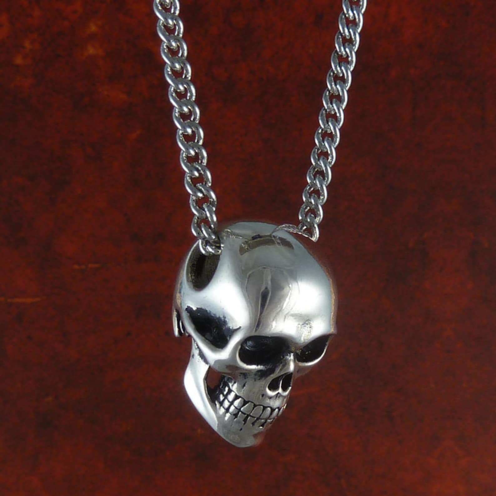 Human Skull Necklace Antique Silver Skull Pendant Skull Etsy UK