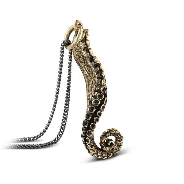 Tentacle Necklace - Bronze Tentacle Pendant - Octopus Necklace