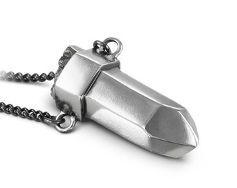 Quartz Crystal Necklace - Antique Silver Crystal Pendant - Quartz Pendant