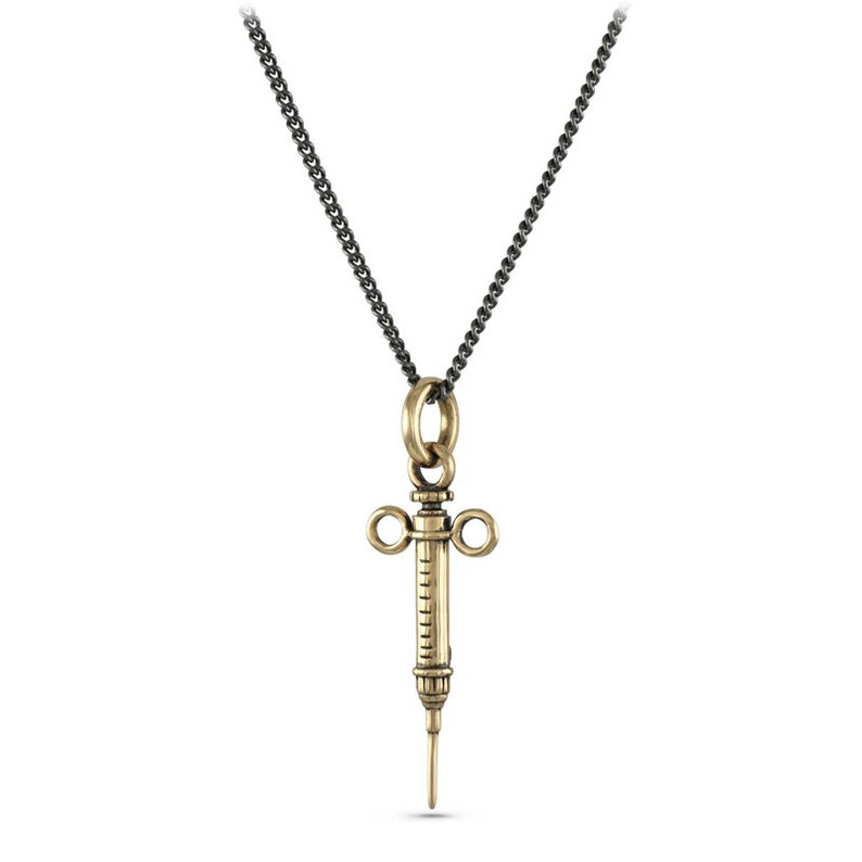 Syringe Necklace Bronze Syringe Pendant Etsy