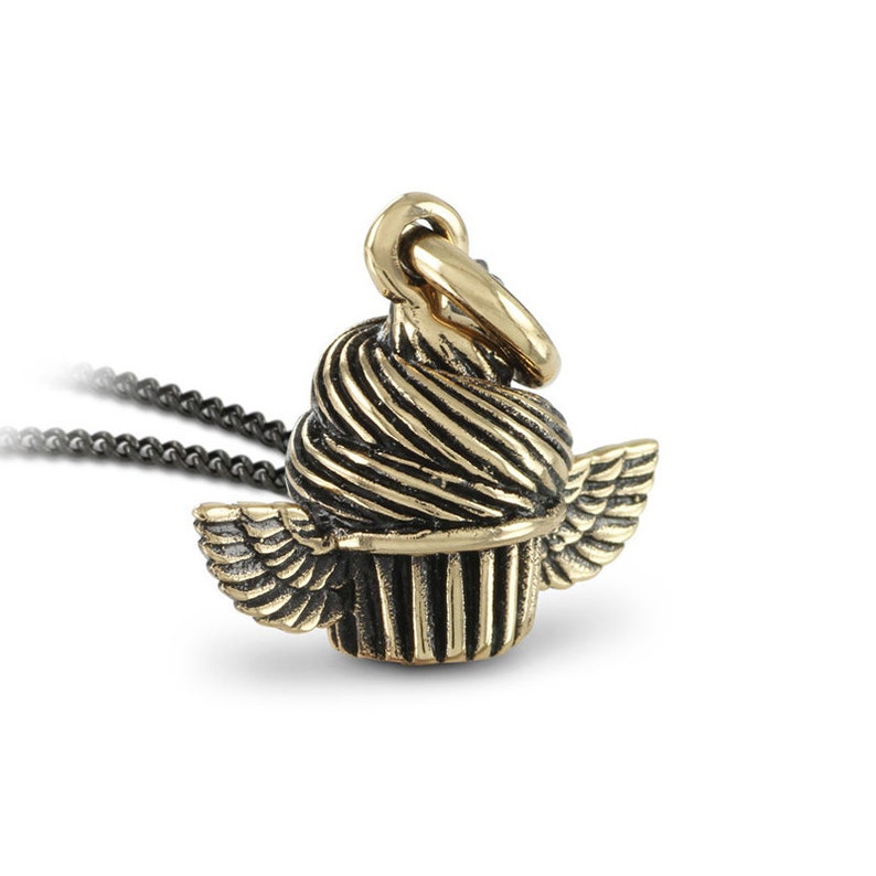 Cupcake Necklace Bronze Flying Cupcake Pendant Bronze Cupcake image 1