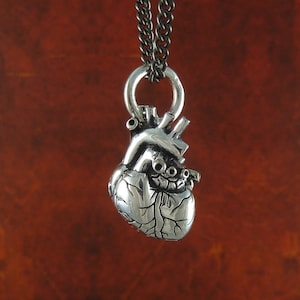 Small Anatomical Heart Necklace Antique Silver Small Anatomical Heart Pendant image 1